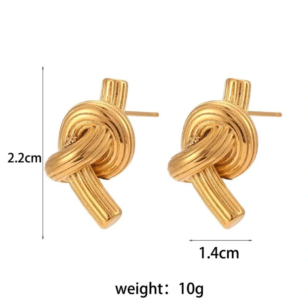 NEW KNOT STUD 18K GOLD EARNINGS, NICE EARRINGS, CUTE EARRINGS - Picture 6 of 6